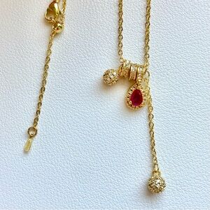 Gold Teardrop Ruby Pendant Necklace - Elegant Women's Jewelry
